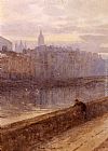 Distance Canvas Paintings - Evening On The River Liffey With St. John's Church In Distance